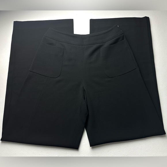Chanel Wide Leg Dress Pants Women’s EU 40 US 28 Black 100% Wool Logo Buttons - Picture 2 of 9